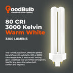 GoodBulb 42 Watt CFL Light Bulbs 4 Pin GX24Q-4 Base 3000K Warm White 42W High Output 3200 Lumens Triple Tube Compact Fluorescent Light Bulbs Plug-in 10 Pack