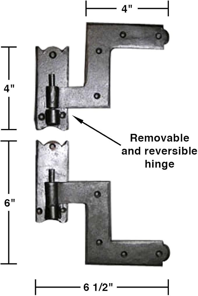 Renovators Supply Manufacturing - Heavy-Duty Black Wrought Iron Shutter Lift Off Pintle Hinges Colonial Pin Reversible for Doors, Window and Shutters with Hardware 6 1/2 Inches, Pack of 2 Pairs