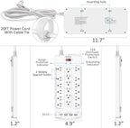 18 Outlets Surge Protector Power Strip - 20 Feet Flat Plug Heavy Duty Extension Cord with 18 Widely Outlets and 4 USB Ports, 2100 Joules, White, ETL Listed
