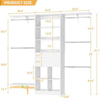 5FT Closet Organizer System with Wooden Drawers, 60 Inches Walk In Closet System With 5 Hanging Rods, Can Fit 1.58 to 6.8 FT with Reversible Hanging Shelving, White
