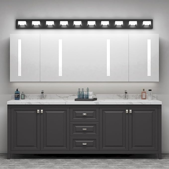 Ralbay 66inch Matte Black Bathroom Vanity Lights Metal Acrylic LED Modern Black Bathroom Wall Lighting Fixtures
