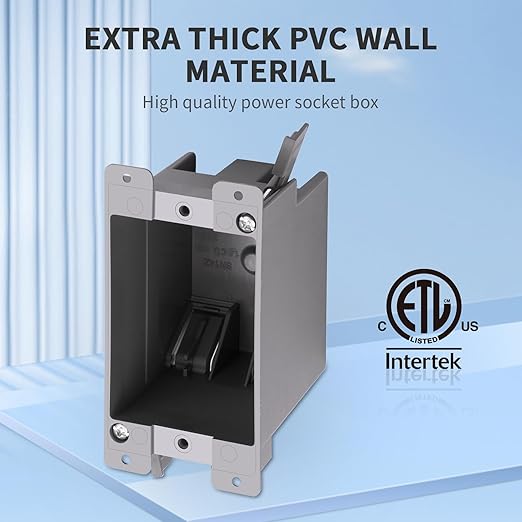 10 PK Old Work Electrical Outlet Box 1 Gang, 20 Cubic Inch Plastic Remodel Drywall Junction Boxes, ETL Listed to UL514C and UL263, Fire Rated for Two Hours