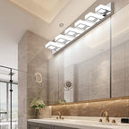 Ralbay Modern Chrome Bathroom Vanity Lights Dimmable 6 Lights Acrylic Stainless Steel Modern LED Vanity Light Fixtures for Bathroom Lighting Dimmable 6000K Cool White Light