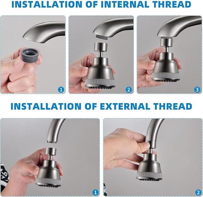 4 Spray Modes Faucet Aerator,360 Degree Faucet Sprayer Attachment,Big Angle Kitchen Faucet Aerator,Swivel Faucet Extender,Sink Sprayer Attachment for faucet,55/64 inch Female Thread (Brushed Nickel)