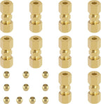 Brass Compression Tube Fitting, 10 PCS 3/16" OD x 3/16" OD Compression Union Connectors & 10 PCS Compression Sleeves Ferrules