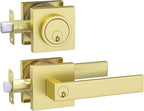 Haidms Gold Exterior Door Lock Set, Front Door Handle and Deadbolt Set, Gold Entry Door Locksets with Dead Bolt, Heavy Duty Zinc-alloyed Front Door Lock Set