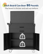 GarveeHome Rolling Tool Cabinet, Heavy Duty Steel Garage Storage Cabinet with 2 Drawers, Pegboard & 4 Wheels, Lockable Tool Cart Workbench for Workshop, Warehouse