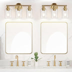 3-Light Bathroom Light Fixtures, Brushed Brass Bathroom Wall Lights with Clear Glass Shade, Modern Bathroom Wall Lamp for Mirror Kitchen Living Room Hallway Cabinet