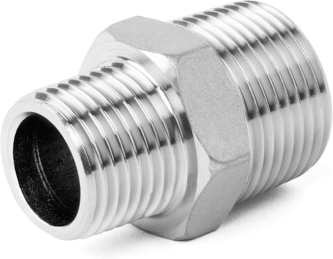 ChillWaves 304 Stainless Steel Pipe Fitting, Reducer Hex Nipple 3/4" NPT Male x 1/2" NPT Male Thread Adapter(6-PACK)