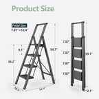WOA WOA 4 Step Ladder for 10 Feet High Ceiling, Lightweight Foldable Ladder with Non-Slip Wide Pedals, Step Stool with Safe Handrail, Space Saving for Home, Kitchen, Indoor & Outdoor 300lbs - Black