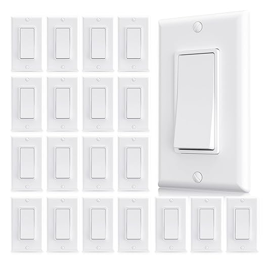 AIDA 3 Way Decorative Light Switch, 15Amp, 120/277 Volt, AC Decorator Rocker Paddle Wall Switch Replacement, UL Listed - Residential and Commercial Grade (20 Pack,Glossy White)