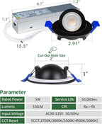 zouzai 2 Inch 5CCT Gimbal Black Led Recessed Lighting with Junction Box, 360°+90° Adjustable Led Recessed Lights, 2700K/3000K/3500K/4000K/5000K, 5W Eqv 50W, 550LM Brightness - ETL (Black, 1 Pack)