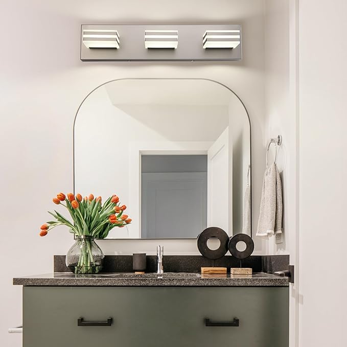 Brushed Nickel Vanity Lights for Bathroom Light Fixtures (3-Light, 20-Inch) Adjust 3 Colors Modern Bath Lighing Fixture Over Mirror LED Vanity Lighting