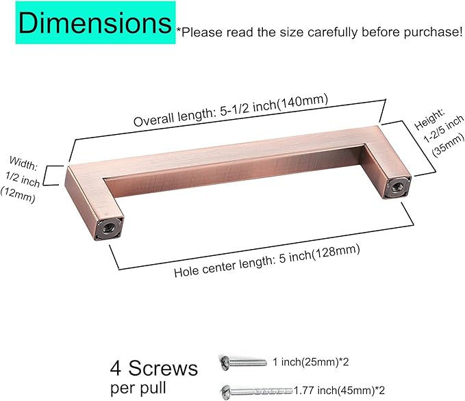 10 Pack 5 Inch Hole Center Antique Copper Stainless Steel Square Cabinet Pulls Cabinet Handles Drawer Handles Cupboard Handles