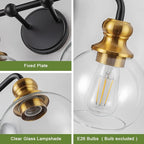 Black and Gold 3-Light Bathroom Vanity Fixture with Clear Glass Shades Modern Wall Lamp Suitable for Bathrooms, Dressing Rooms