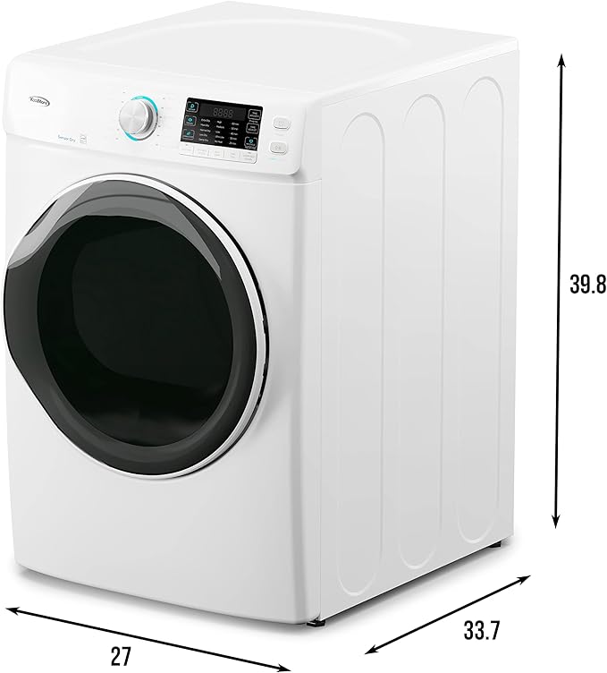 KoolMore FLD-8CWH, White Front Load 8 Cu. Ft. Dryer, Capacity Home Unit with Wrinkle Release Steam Function and Smart Sensor Dry Technology, Stainless-Steel Drum [240V], X-Large (27")