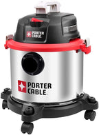 PORTER-CABLE 5 Gallon Wet Dry Vacuum, 4 Peak HP Stainless Steel 3 in 1 Shop Vacuum Blower with Powerful Suction, Ideal for Job Site, Garage, Basement, Model: PCX18406-5B