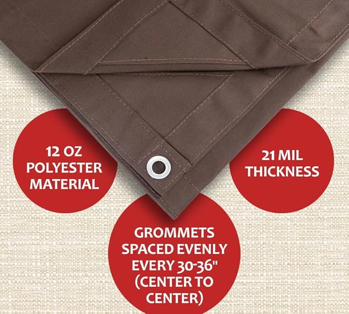 Mytee Products 12' x 20' Dark Brown Canvas Tarp 12oz - Water Resistant & Breathable - Heavy Duty Tarps - Multipurpose Tarpaulin Cover for Camping Tent