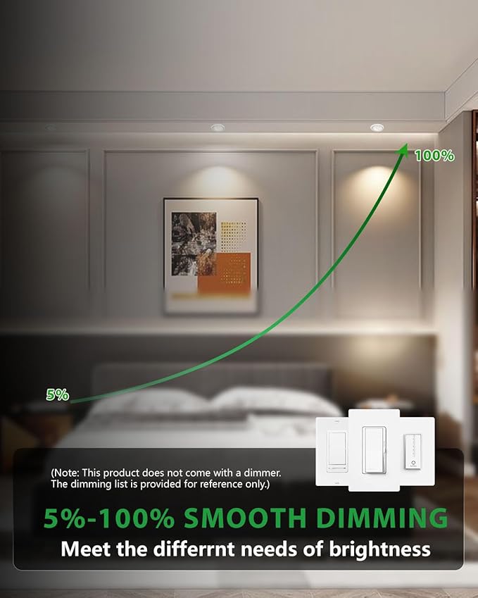 zouzai 3 Inch 5CCT Gimbal Led Recessed Lighting with Junction Box, 2700K/3000K/3500K/4000K/5000K Selectable, 7W Eqv 80W, 360°+90° Adjustable Recessed Lights, 800LM Brightness - ETL (White, 6 Pack)