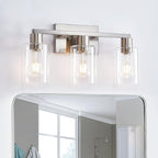 3-Light Vanity Lights,Brushed Nickel Vanity Light,with Clear Glass Shade for Bathroom Light Fixtures, Bathroom Light Fixtures Over Mirror