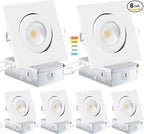 Square Recessed Lighting 4 inch 6 Pack,Canless Eyeball Recessed Lights,dimmable, 5CCT Selectable,9W 750LM