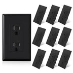 ELEGRP Decorator Wall Receptacle Outlet, Tamper Resistant 15A 125V Standard Electrical Wall Outlet, Residential Grade, Self-grounding, with Screwless Wall Plate, UL (10 Pack, Glossy Black)