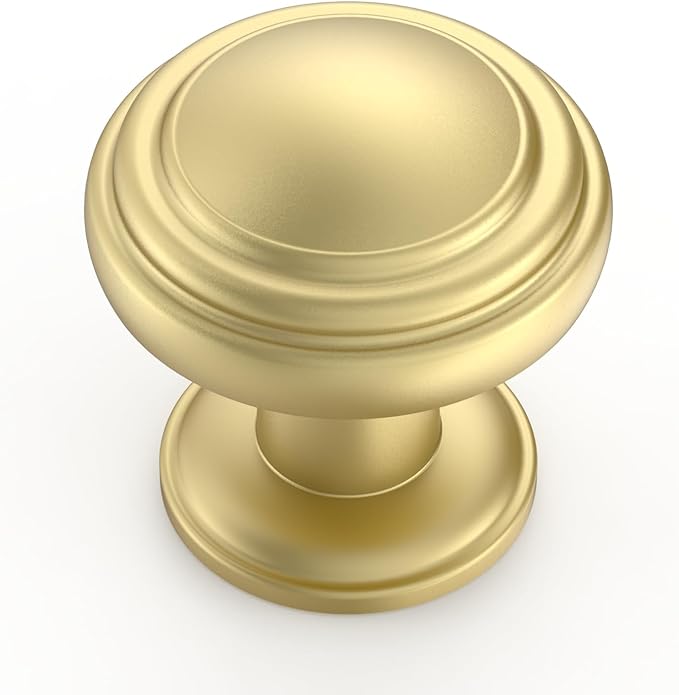 Amerdeco 10 Pack Brushed Gold Cabinet Knobs Single Hole Cabinet Pulls 1 Inch Drawer Knobs for Bathroom Cabinets ZH0086