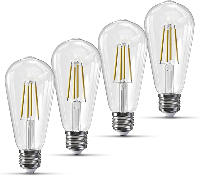 Jensense Edison LED Light Bulbs E26 Bulb 60 watt Equivalent Dimmable Light Bulbs 4000K Natural White Vintage 7W Edison Bulbs 110V 120V 800 Lumen CRI90, 4 Pack