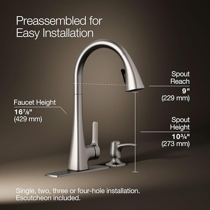 KOHLER R22867-SD-VS Maxton Pull-Down Kitchen Faucet with Soap Dispenser/Lotion Dispenser, Kitchen Sink Faucet with Pull Down Sprayer, Vibrant Stainless