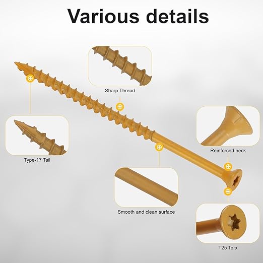 Deck Screws #10 x 4’’, T25 Star Torx Drive Flat Head Wood Screws, Tan, 5lb