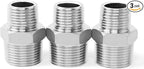 ChillWaves 304 Stainless Steel Pipe Fitting, Reducer Hex Nipple 3/8" NPT Male x 1/4" NPT Male Thread Adapter(3-PACK)