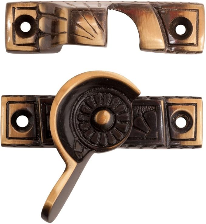 Renovators Supply Manufacturing Window Sash Lock 2.7 in. Solid Cast Brass Victorian Style Window Locks with Mounting Hardware