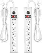 Power Strip Surge Protector, 6 Feet Extension Cord, 600 Joules Surge Protection, Multiple Protection 6 Outlet Strip, ETL Listed, 2 Pack