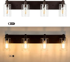 4-Light Bathroom Light Fixtures Modern ORB Vanity Lights for Bathroom Lighting Fixtures Over Mirror with Clear Glass Shade for Cabinet Mirror Bedroom Hallway