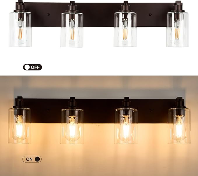 4-Light Bathroom Light Fixtures Modern ORB Vanity Lights for Bathroom Lighting Fixtures Over Mirror with Clear Glass Shade for Cabinet Mirror Bedroom Hallway