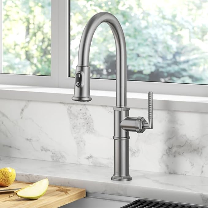 KRAUS® Allyn™ Traditional Industrial Pull-Down Single Handle Kitchen Faucet in Spot-Free Stainless Steel, KPF-4100SFS