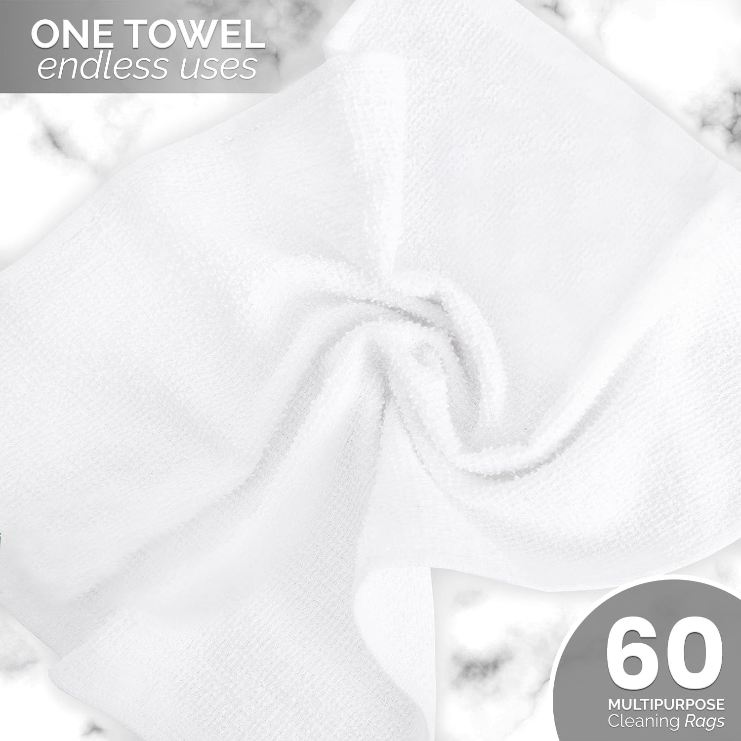 Terry Bar Mop Towels (Value Pack of 60) Size 14"x17" – Absorbent and Durable, Multipurpose Cleaning Rags, Cotton Cleaning Towels, Terry Cloth Rags, Reusable Shop Rags (White)