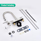 CREA 4 Holes Kitchen Faucets with Pull Down Sprayer and Soap Dispenser,Two Handles 8-Inch Bar Sink Faucet for RV Laundry Camper Utility Sink Brushed Nickel Stainless Steel