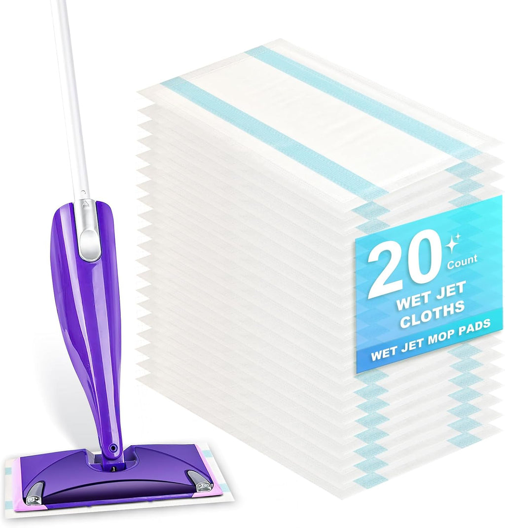20 Count Disposable Mop Pad Refills (11.6" x 5.9") for Swiffer WetJet and Similar Spray Mops, Highly Absorbent, Suitable for All Floor Surfaces, Deep Cleaning of Stubborn Stains