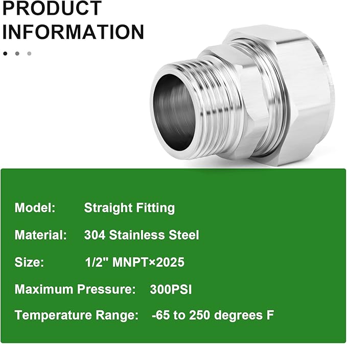 TAISHER 2PCS Brass-Nickel Plated Straight Fitting，3/4" Tubing × 1/2" NPT Male Tube Fitting For Air Piping System