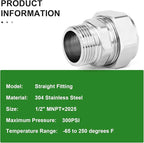 TAISHER 2PCS Brass-Nickel Plated Straight Fitting，3/4" Tubing × 1/2" NPT Male Tube Fitting For Air Piping System