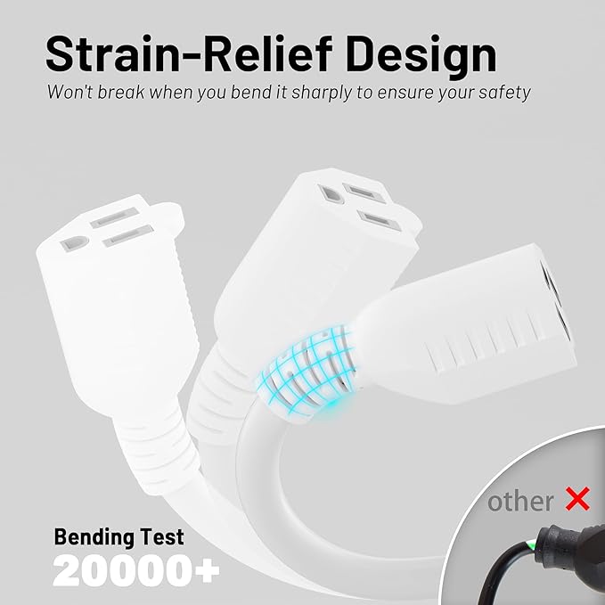 16/3 White Indoor Outdoor Extension Cord 6 Ft 2 Pack Waterproof, Heavy Duty Extension Cord with 3 Prong Grounded Plug,13A 1625W 16AWG SJTW, Flexible Weatherproof Power Cable