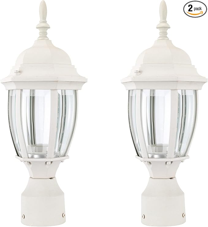 LIT-PaTH LED Outdoor Post Lighting Fixture, Pole Lantern, 9.5W 800 Lumens, 3000K Warm White, Aluminum Housing Plus Glass, Matte White Finish, 2-Pack