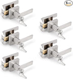 Gobrico 5 Pack Square Satin Nickel Entry Door Levers with Same Key,Keyed Alike Combo Locksets, Heavy Duty