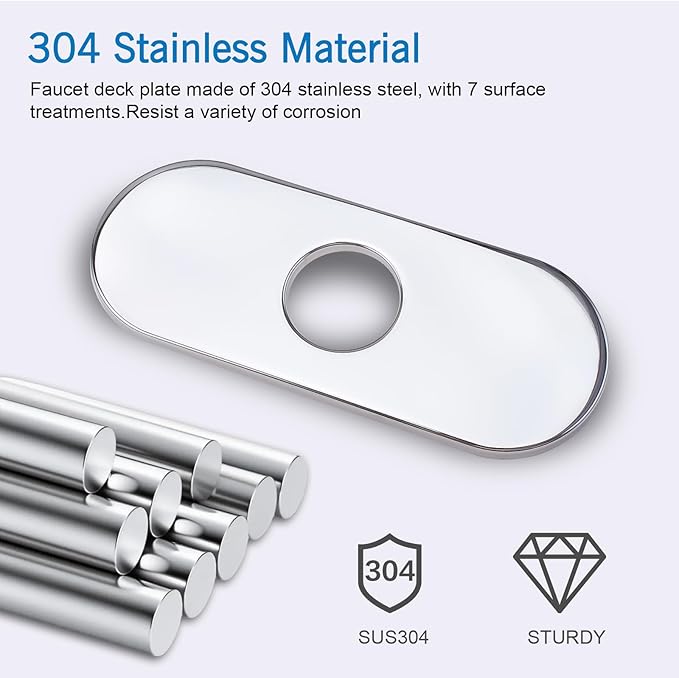 6.3 Inch Hole Cover Deck Plate Escutcheon for 1 or 3 Hole Bathroom Sink Faucet, Stainless Steel Sink Cover Plate, Chrome