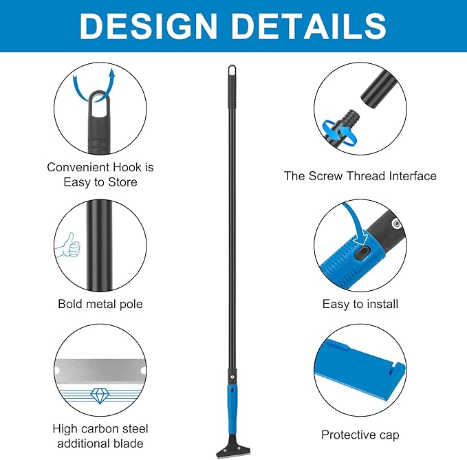 KeFanta Floor Scraper Heavy Duty, 4" Wide Razor Blade Scraper Tool with 45.7" Long Handle, 10PCS Extra Metal Blades, Scraper for Cleaning Glass Wall Gum Paint Tile Glue Linoleum Sturdy Durable