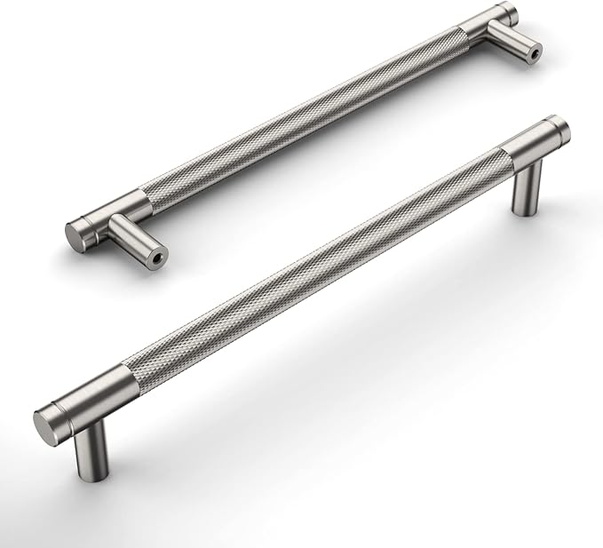 Amerdeco 10 Pack Brushed Satin Nickel Knurled Cabinet Pulls 7.55 Inch Center to Center Kitchen Cabinet Handles for Drawer Dresser, Cupboard and Wardrobe ZH0031