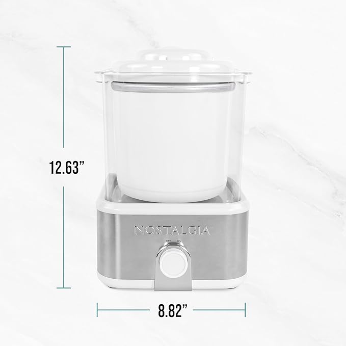 Nostalgia Electric Ice Cream Maker with 2-Qt Double Insulated Gel Canister & Stainless Steel Base - Makes Sorbet, Soft Serve, and Frozen Yogurt - White