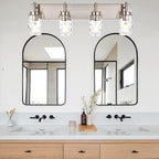 BONLICHT Bathroom Vanity Light Fixtures Brushed Nickel 4-Light with Clear Water Glass Shade Contemporary Wall Sconces Farmhouse Bathroom Lighting Wall Mount Lamp for Living Room Bedroom Bar Office