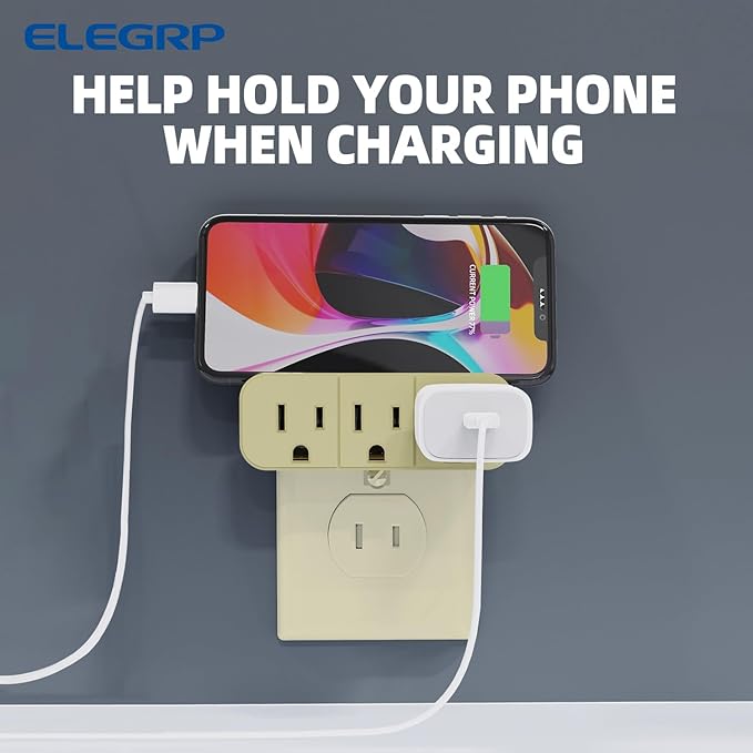 ELEGRP 2 to 3 Prong Grounded Triple Outlet Extender, 2-Prong to 3-Prong Adapter Converters for Wall Outlets, Portable Polarized Wall Plug Splitter with 3 AC Outlets, ETL Listed, 3 Packs, Ivory